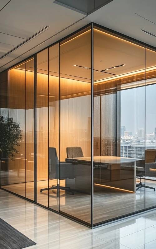 partitioned office space with lightings
