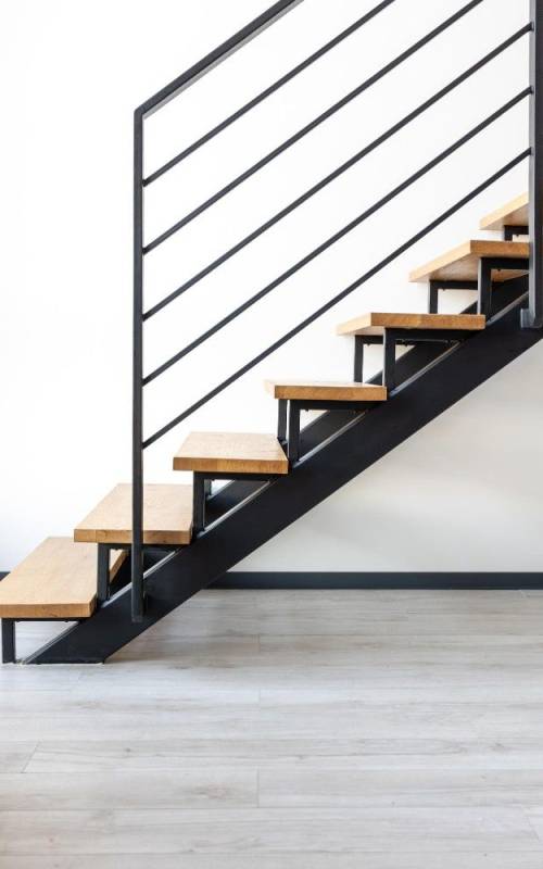 wood and steel modern stair